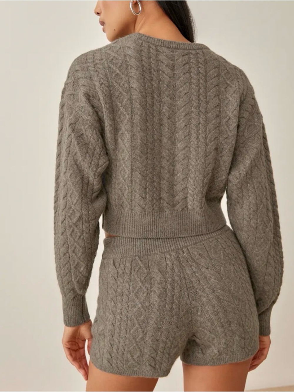 Reformation ALFIO Brown Cable Knit Crop Sweater & Shorts Set - Picture 12 of 13